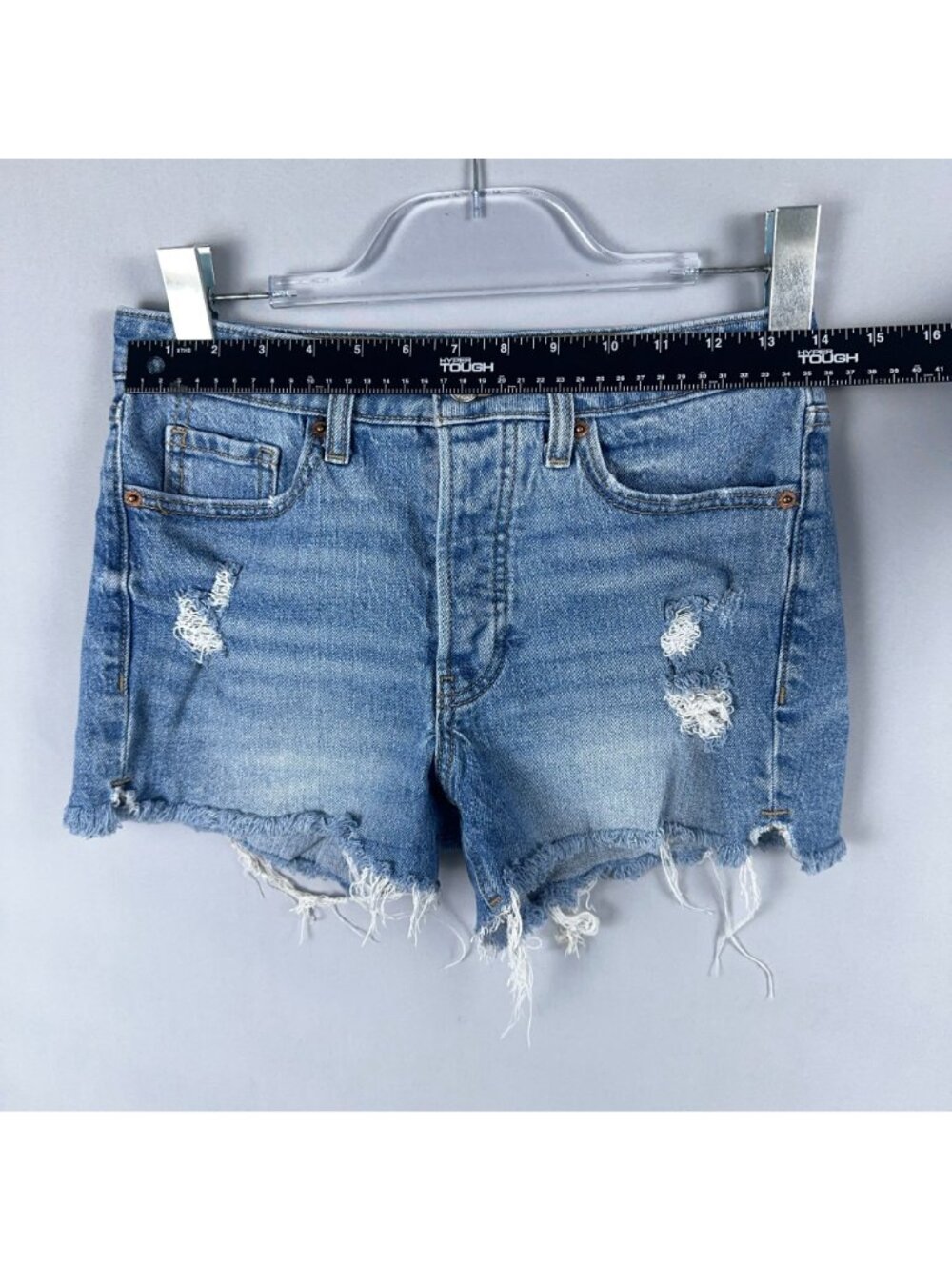 Old Navy Cut Off Shorts Size 4 High-Rise OG Straight Blue Distressed Frayed Hem - Picture 7 of 11